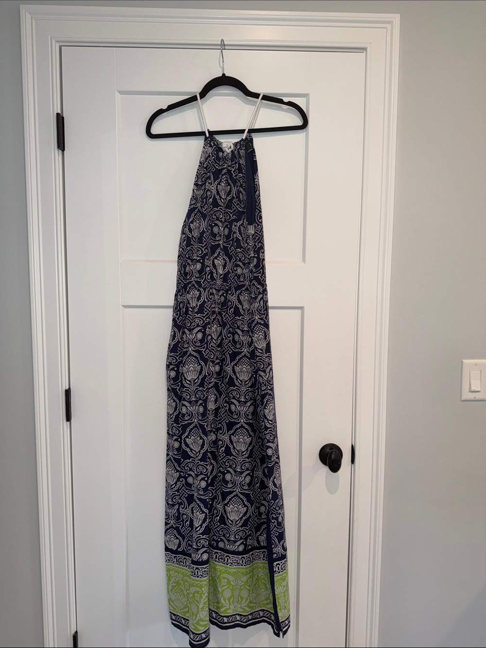 C. Wonder Navy Paisley Halter Maxi with Lime Hem
